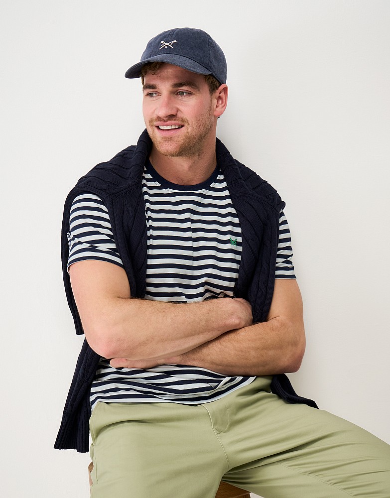 Striped Cotton Tee in Dark Blue & White