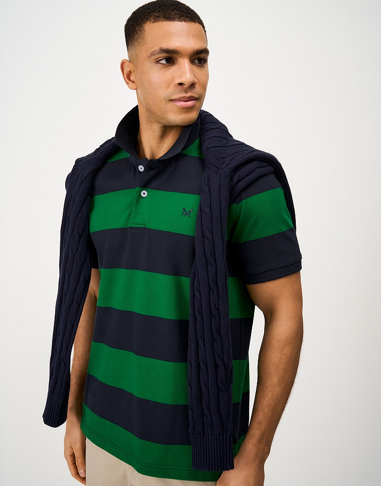 Heritage Stripe Cotton Polo Shirt in Navy and Green