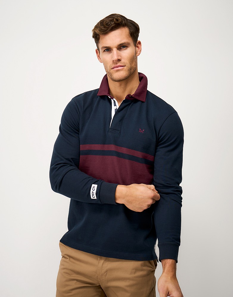 Long-Sleeve Wide Stripe Rugby in Dark Navy & Burgundy