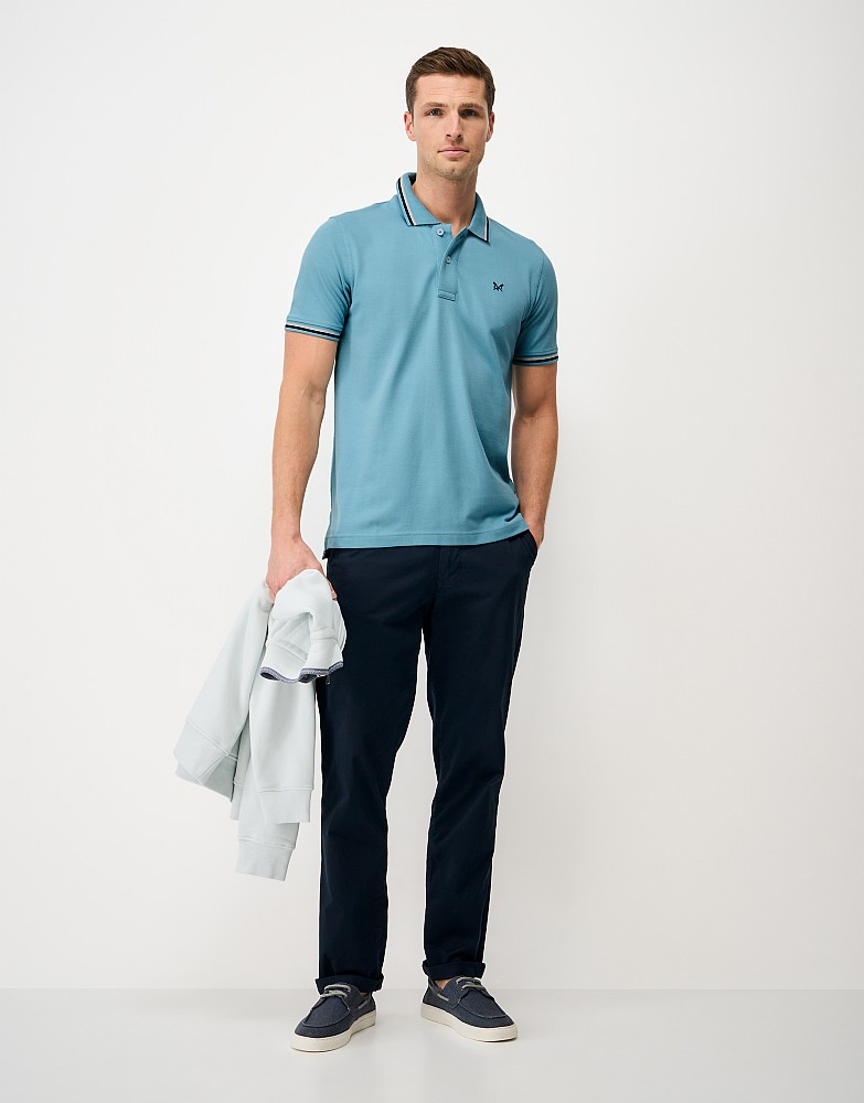 Tipped Pique Polo in Blue