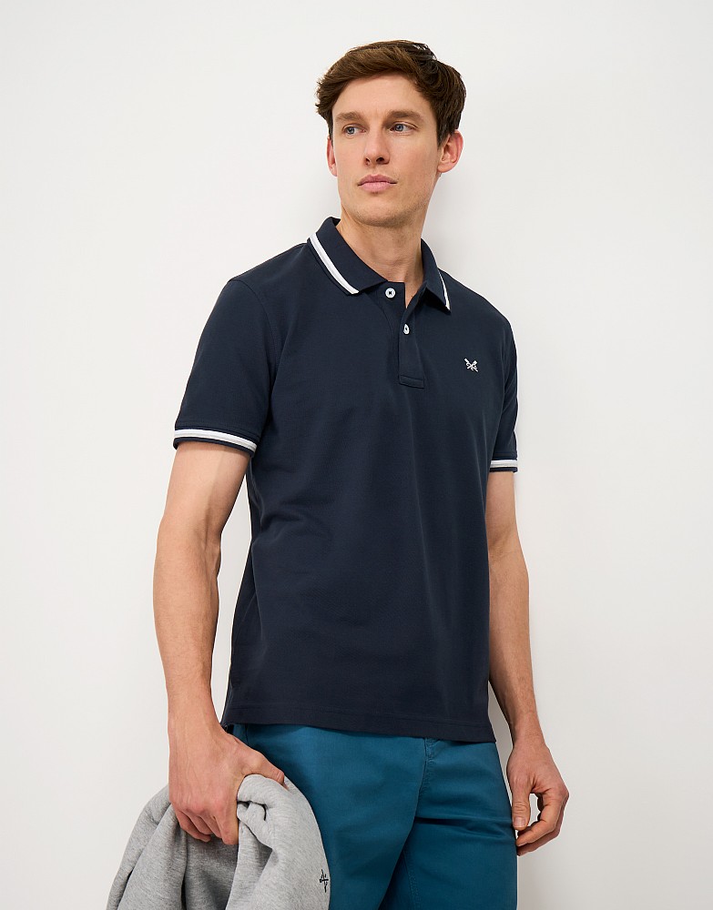 Tipped Pique Polo in Navy
