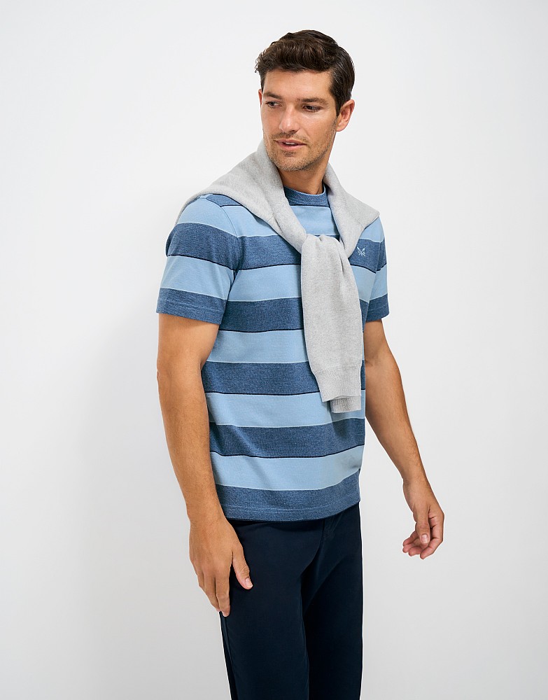 Oxford Cotton Stripe T-Shirt in Blue