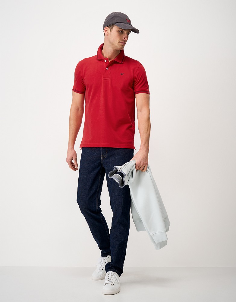 Pattern Tipped Polo Shirt in Red