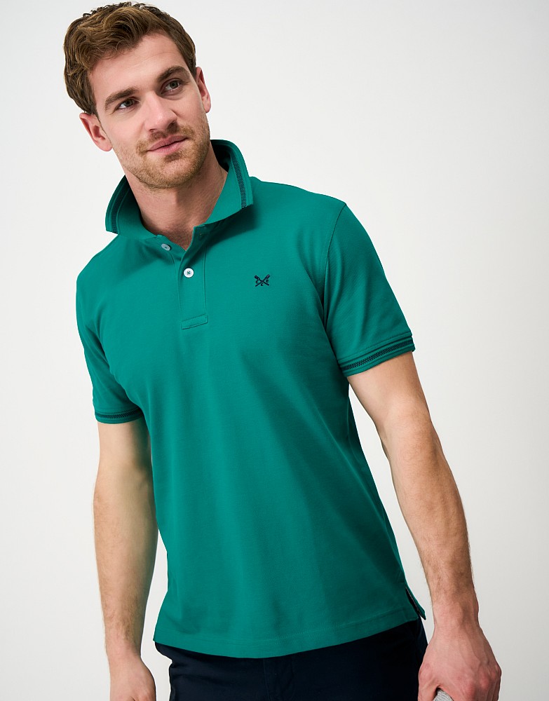 Pattern Tipped Polo Shirt in Green