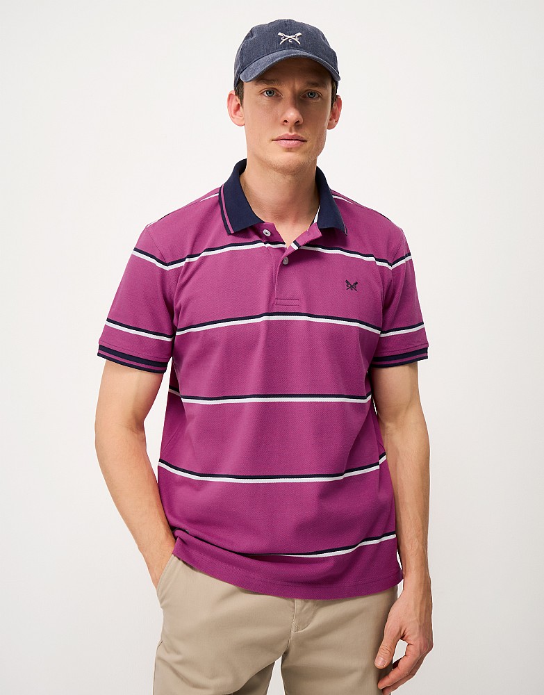 Pique Cotton Oxford Fine Stripe Polo Shirt in Purple