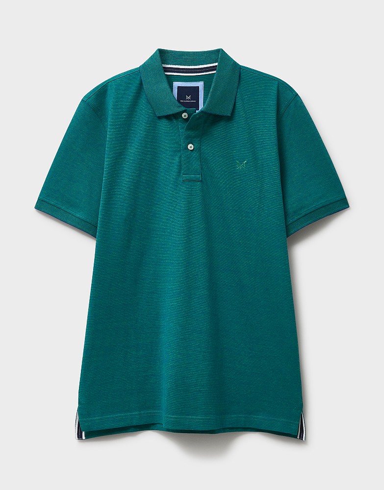 Men's Cotton Jacquard Zigzag-Stitch Polo in Green from Crew