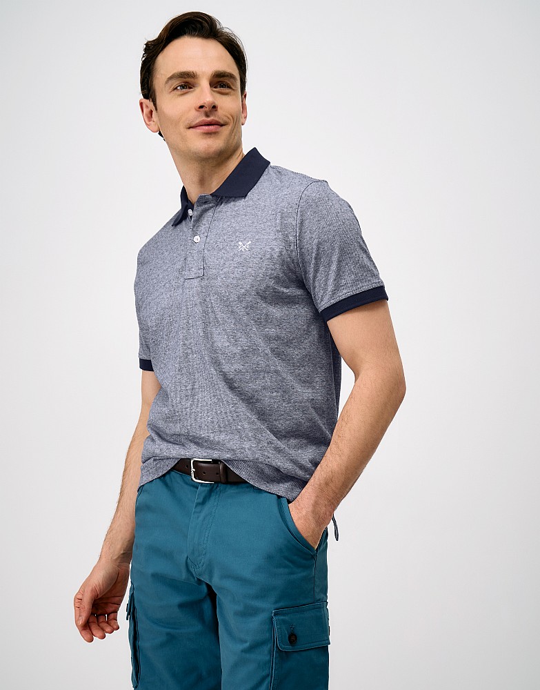 Zigzag Stitch Jacquard Polo in Dark Navy