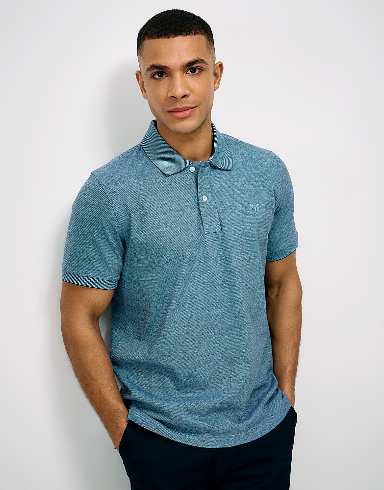 Cotton Jacquard Zigzag-Stitch Polo in Aqua Blue
