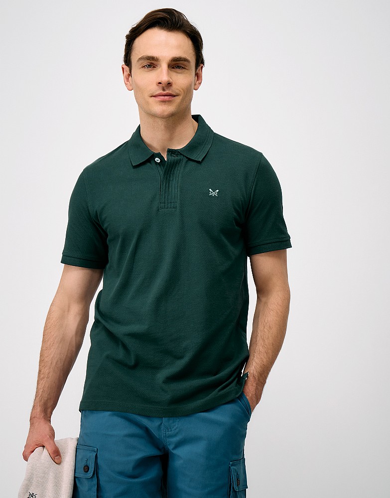 Ottoman Rib Placket Cotton Polo Shirt in Bottle Green