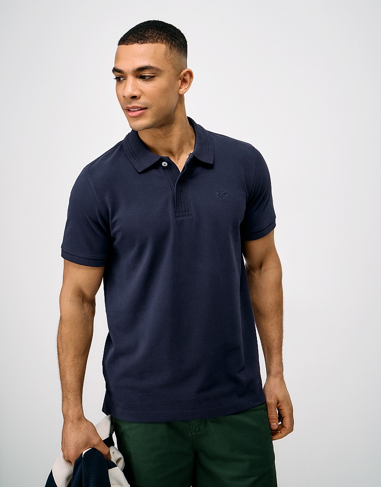 Ottoman Rib Placket Cotton Polo Shirt in Navy