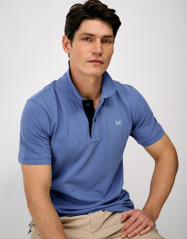 Contrast Button Polo Shirt in Blue