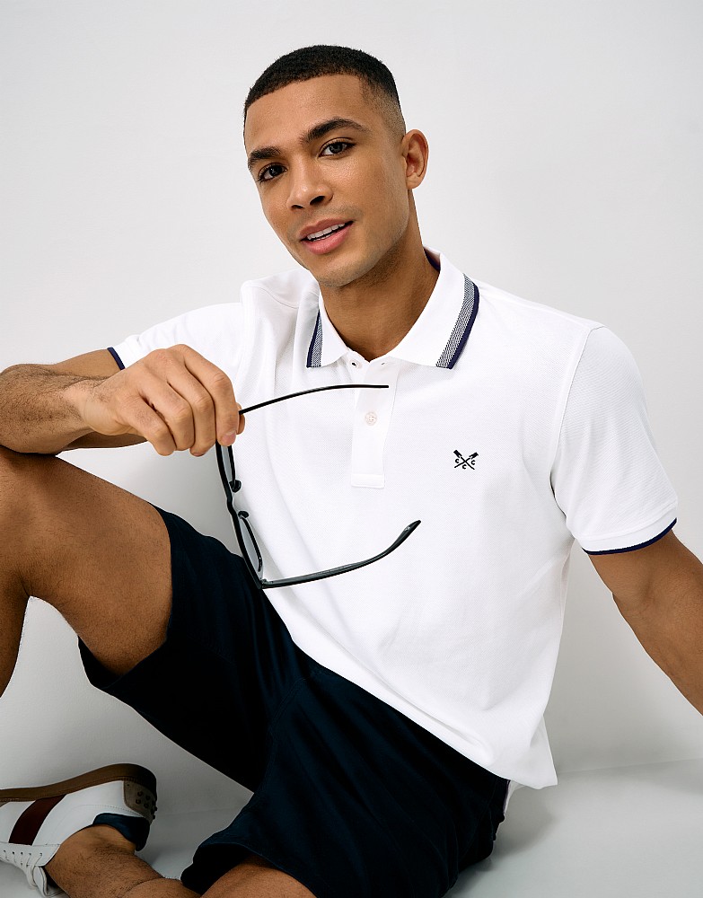 Interest Tipped Polo in White