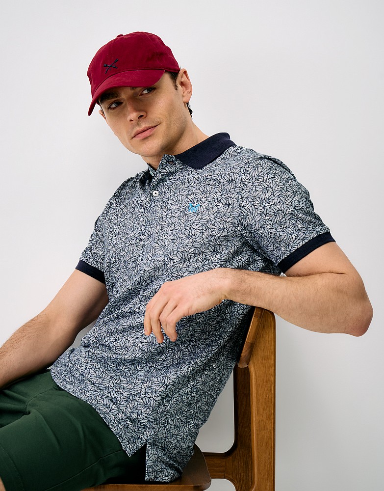 Geo Print Cotton Polo Shirt in Navy & White