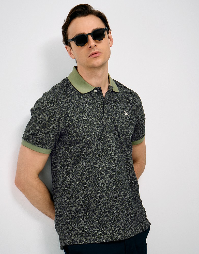 Leaf Print Polo in Green