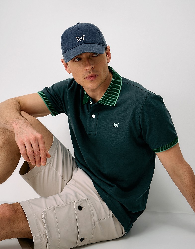 Stripe Ottoman Rib Collar Polo Shirt in Bottle Green