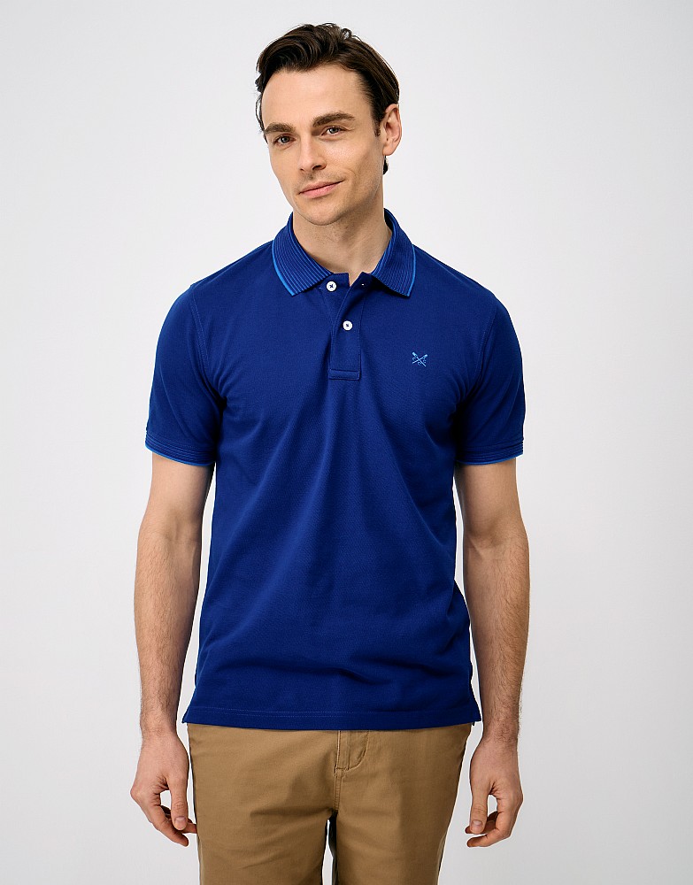 Stripe Ottoman Rib Collar Polo Shirt in Bright Blue