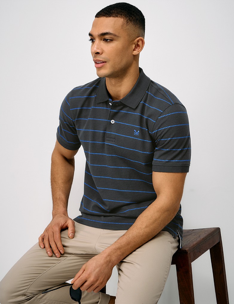 Waffle Stripe Cotton Polo Shirt in Navy and Blue