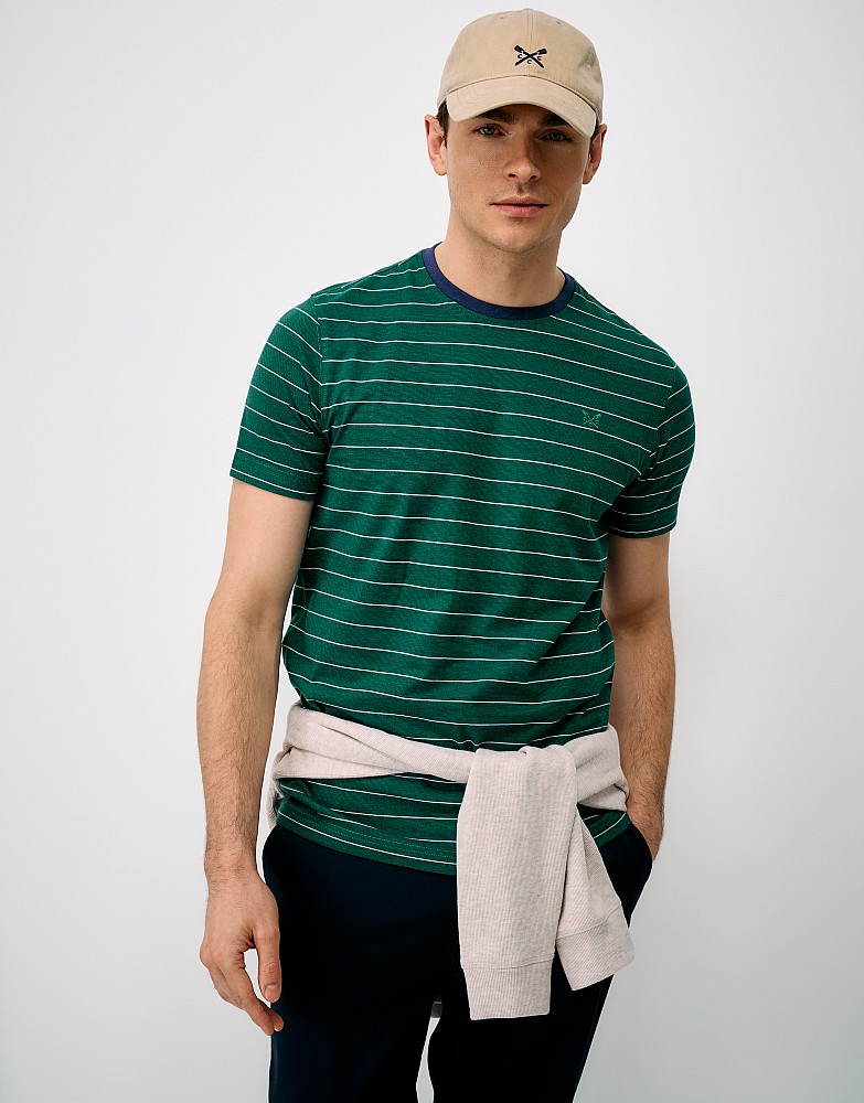 Zig-Zag Jacquard Stitch Stripe Tee in Green White and Navy
