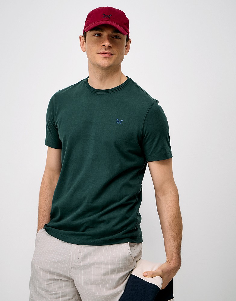Ottoman Rib Neck Cotton T-Shirt in Green