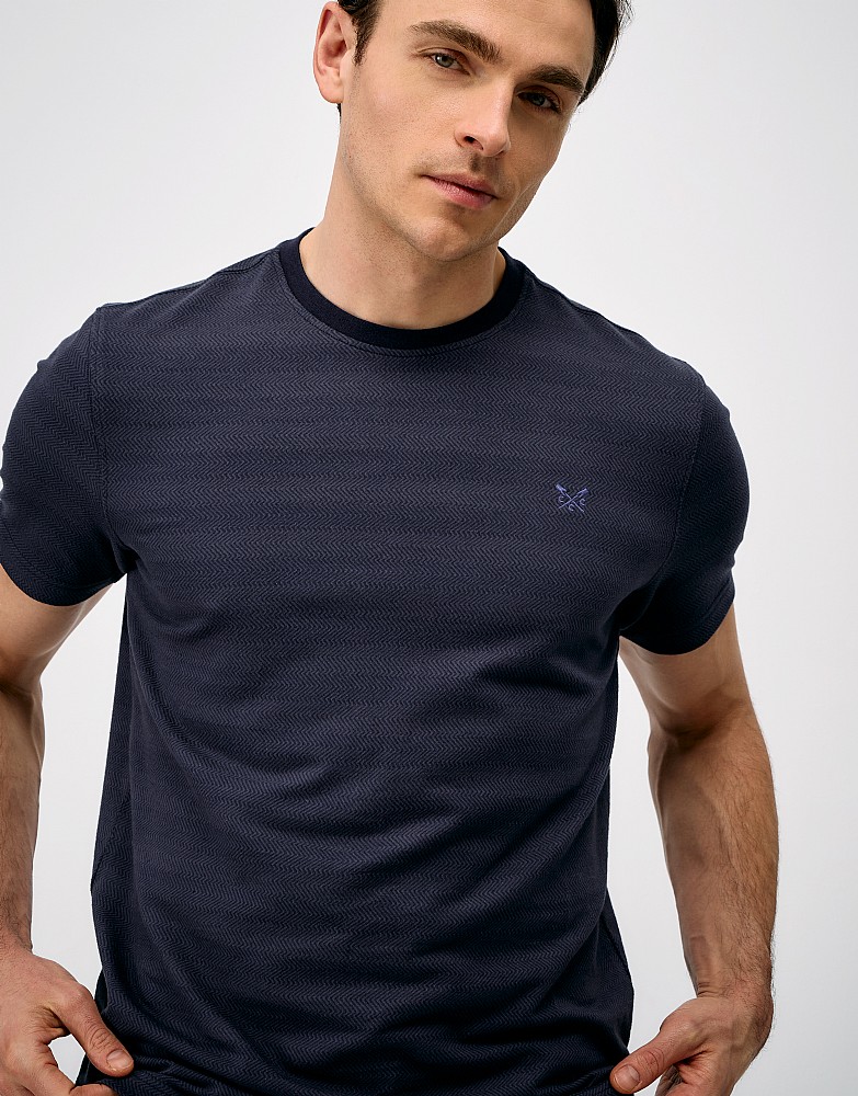 Herringbone Rib Cotton T-Shirt in Blue