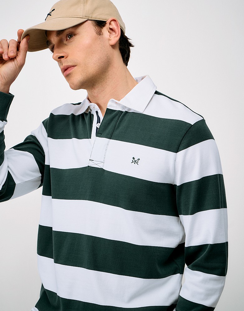 Heritage Stripe Rugby Shirt in Green and White