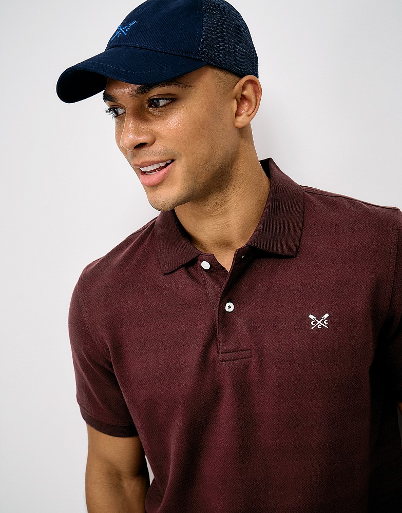 Herringbone Rib Cotton Polo Shirt in Burgundy