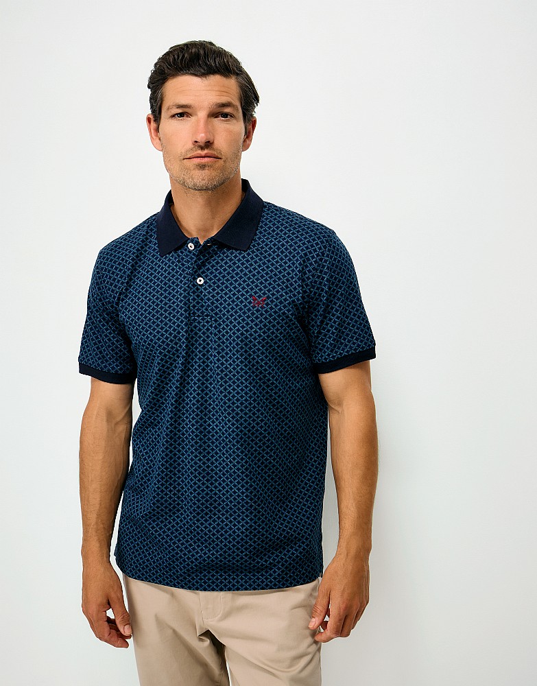 Circle Leaf Geo Print Polo Shirt in Blue
