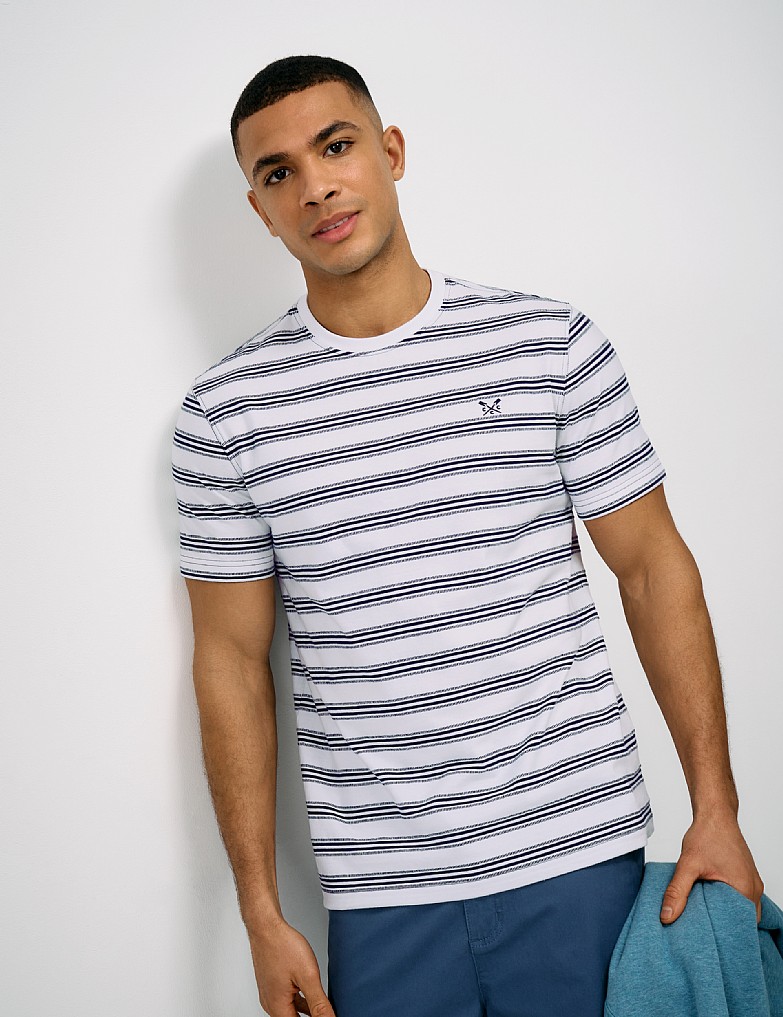 Dot & Stripe Jacquard Tee in White & Dark Navy