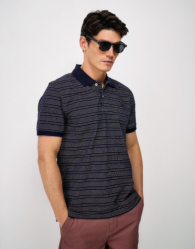 Multi-Stripe Jacquard Polo in Dark Navy & Pink