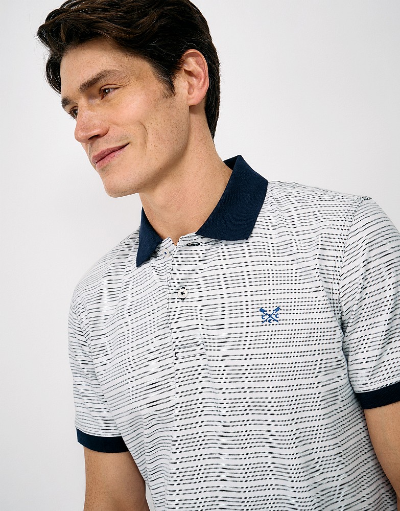 Multi-Stripe Jacquard Polo in White & Dark Navy