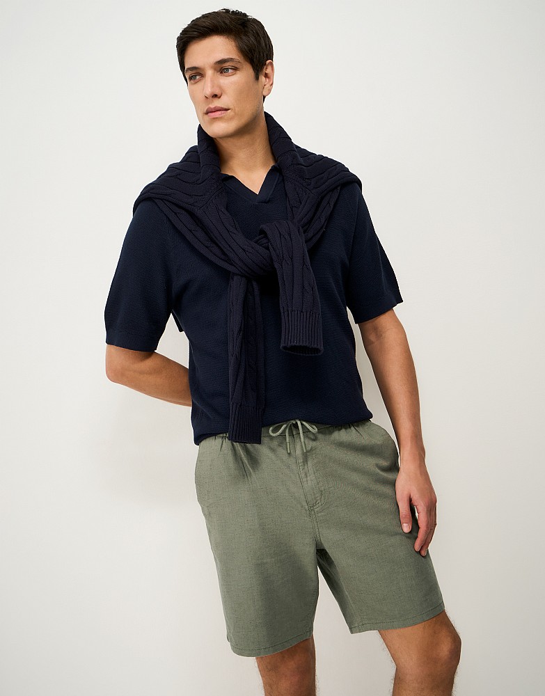 Cotton-Linen Drawstring Shorts in Khaki