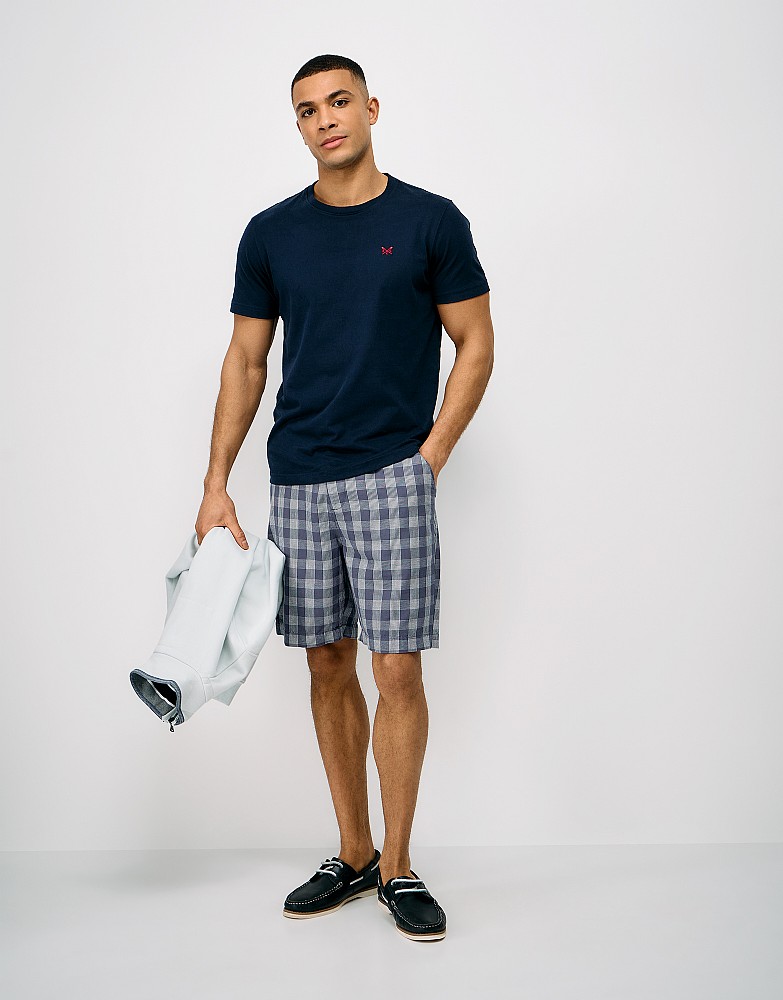 Basketweave Linen Blend Shorts in Navy Check