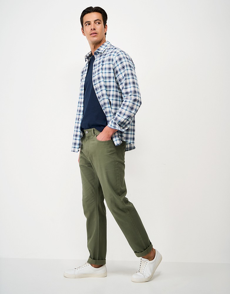 Brushed Twill Slim-Fit Trousers in Olive Green