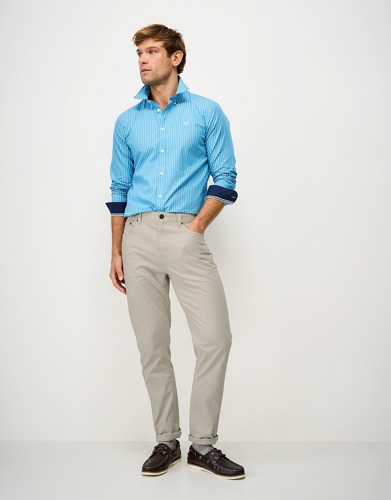 Brushed Twill Slim-Fit Trousers in Stone Beige