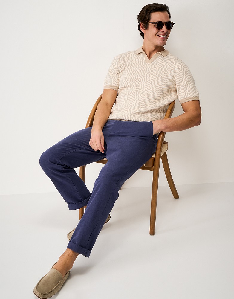 Linen Blend Trousers in Navy