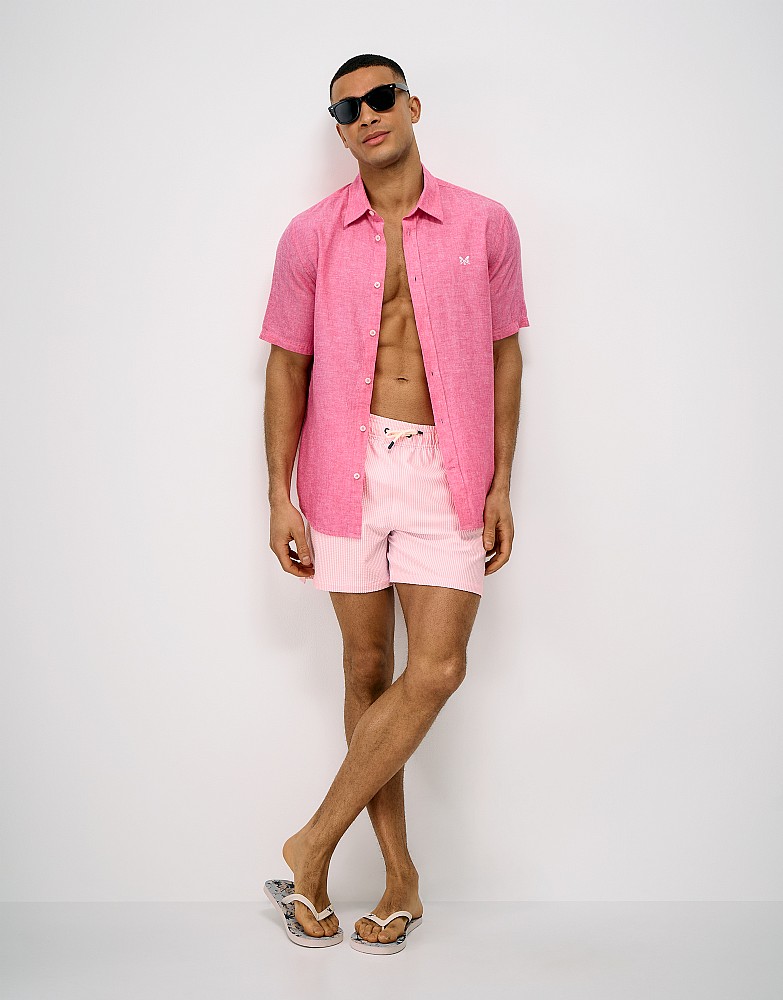 Oxford Stripe Seersucker Swim Shorts in Pink and White