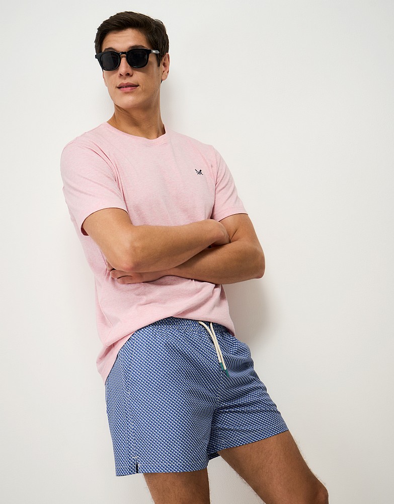 Swim Shorts in Blue & Green Square Geo Print