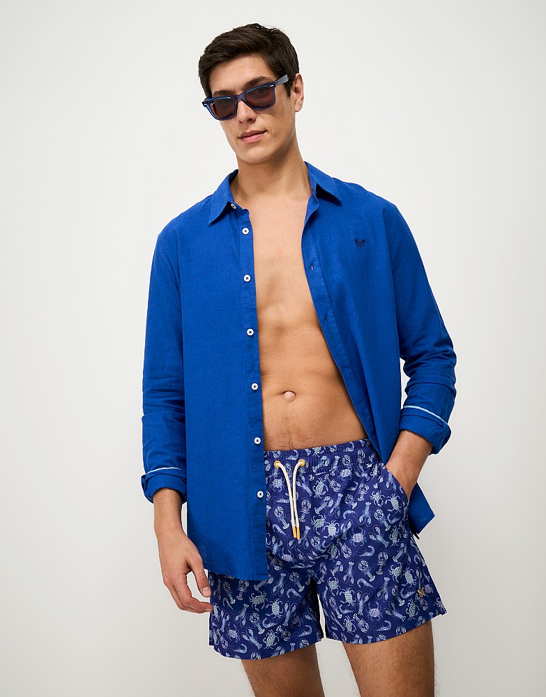 Lobster Print Swim Shorts in Navy and White