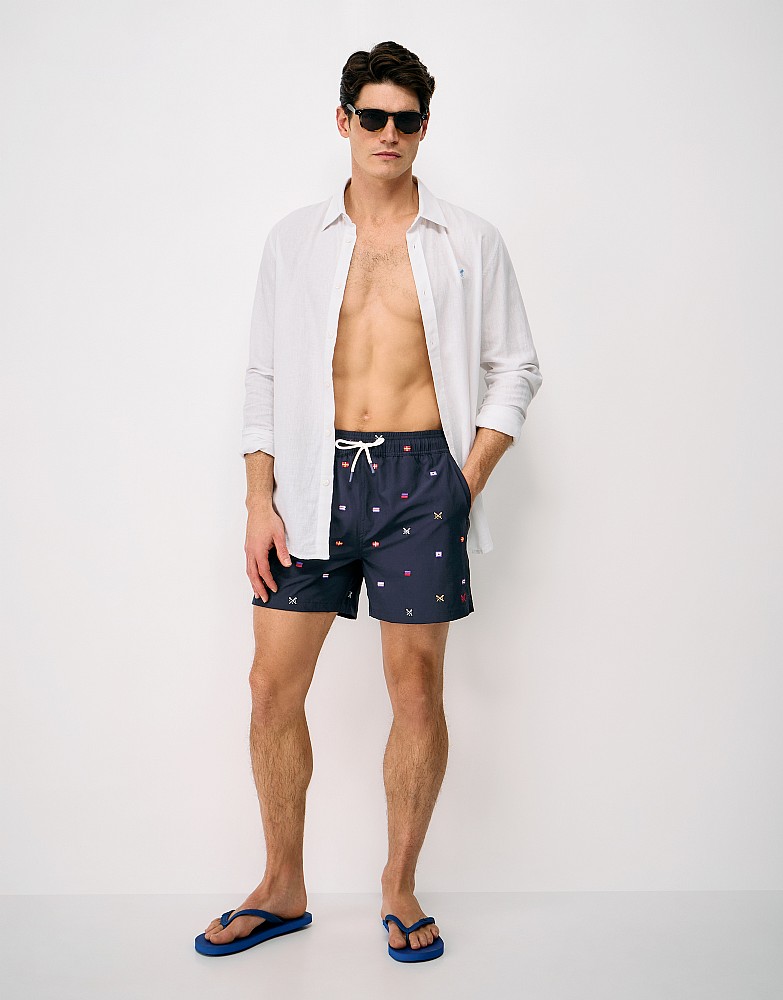 Flag Print Swim Shorts in Navy