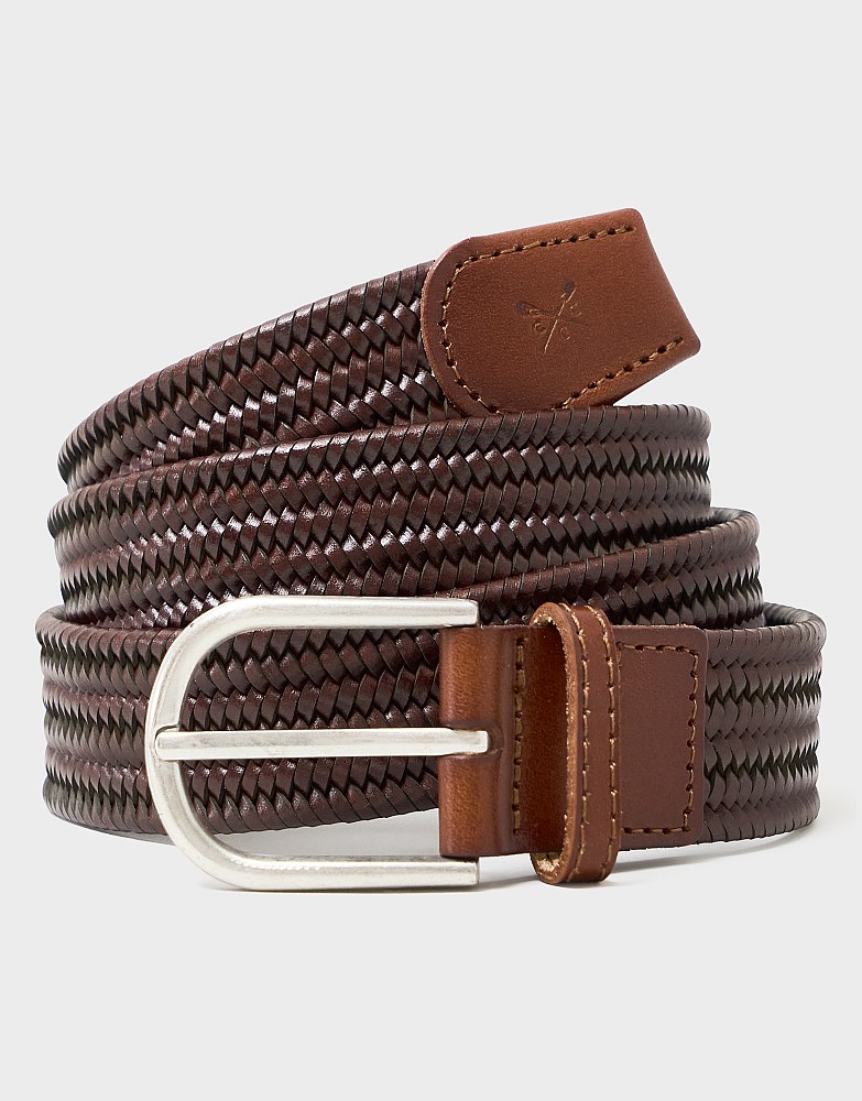 Woven Leather Stretch Belt in Brown