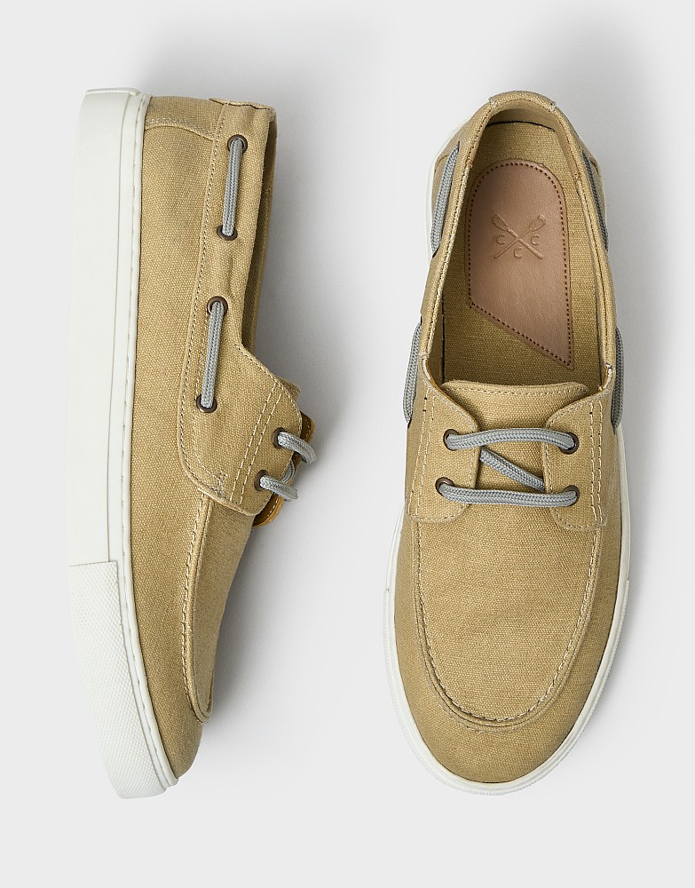 Washed Canvas Boat Shoes in Stone