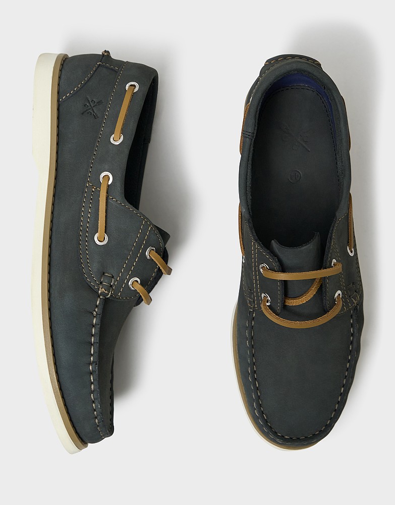 Austell Leather Deck Shoes in Charcoal