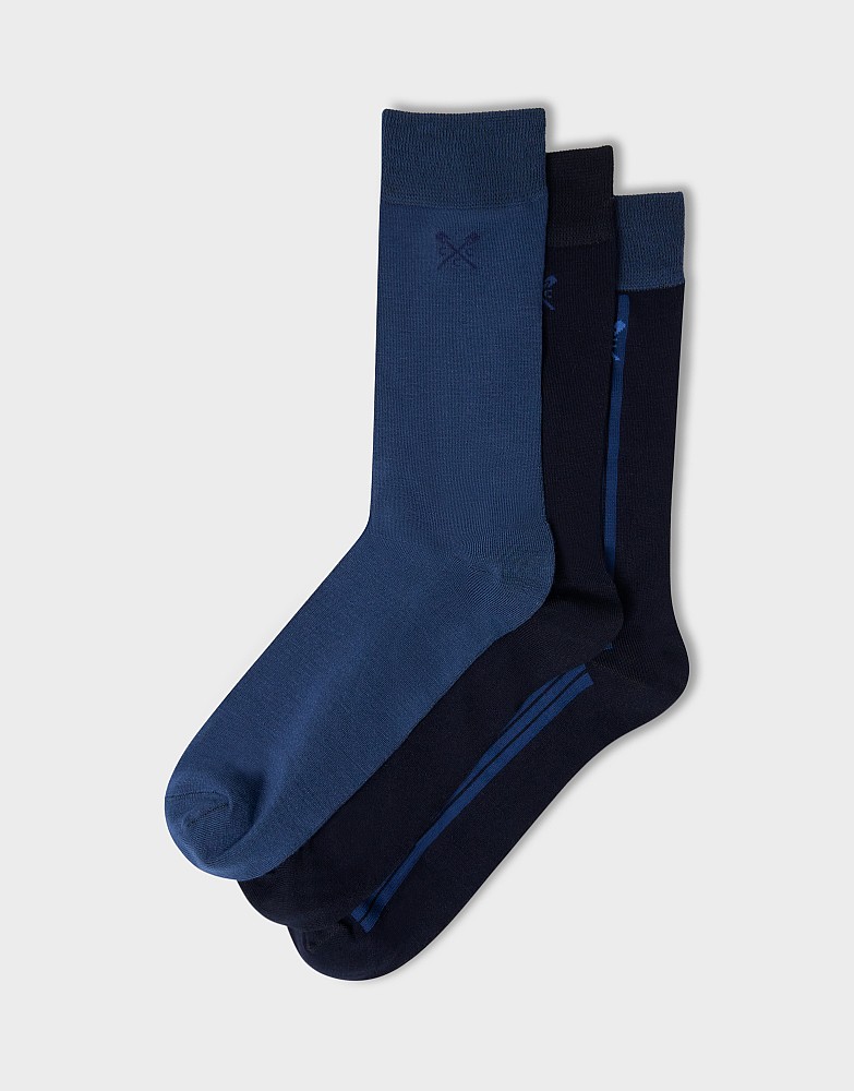 3-Pack Bamboo Socks in Teal & Dark Navy Stripe