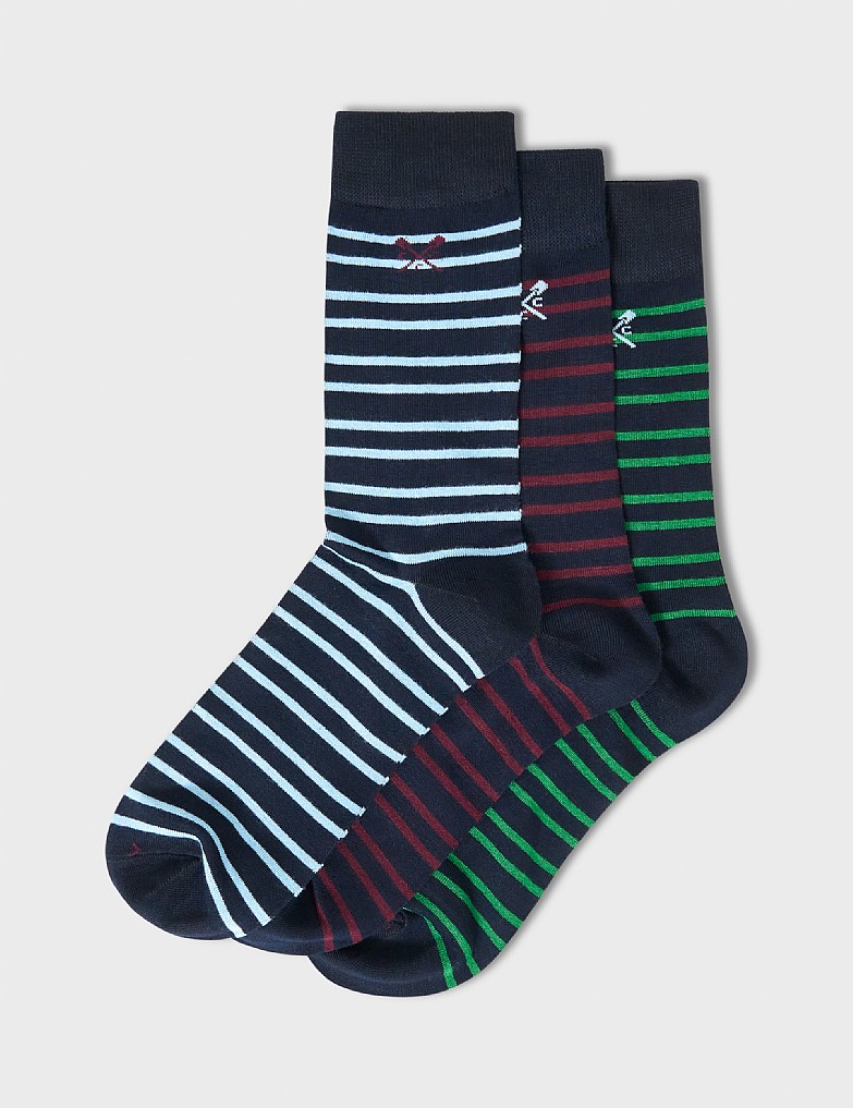 3 Pack Bamboo Socks in Navy Stripes