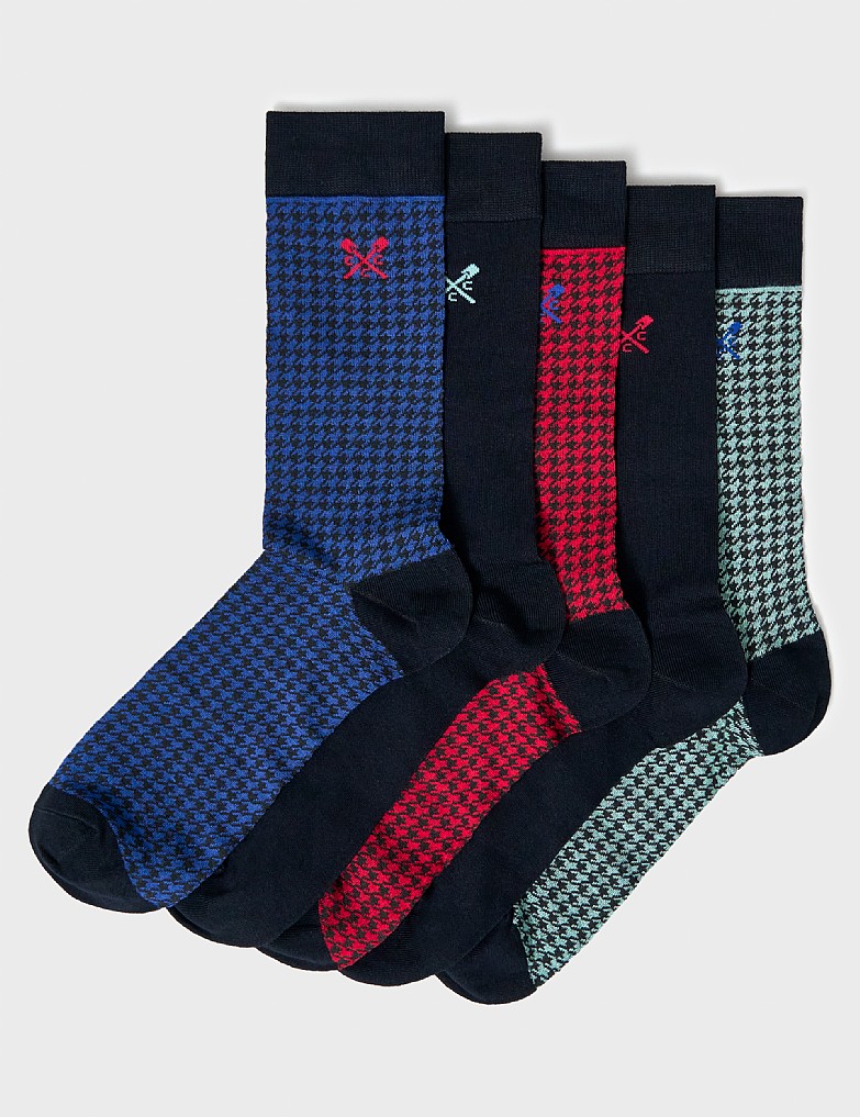 5-Pack Bamboo Socks Box in Multi Houndsooth Print