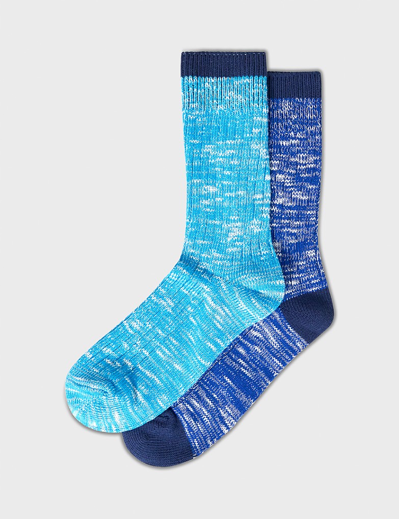 2-Pack Cotton-Rich Mouline Rugby Socks in Blue & Navy