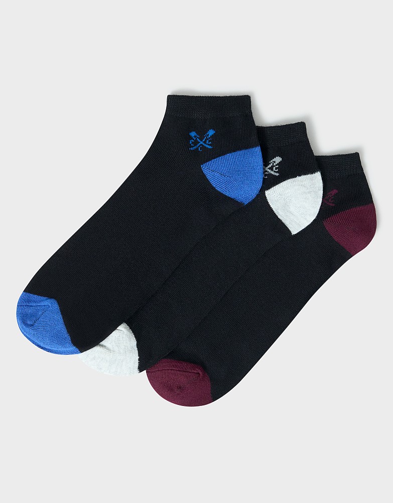 3 Pack Bamboo Trainer Socks in Black and Multi