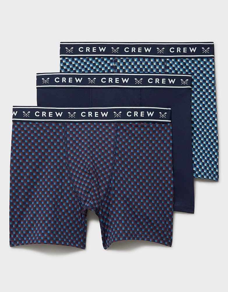 3 Pack Geo Print Jersey Boxers in Blue and Navy