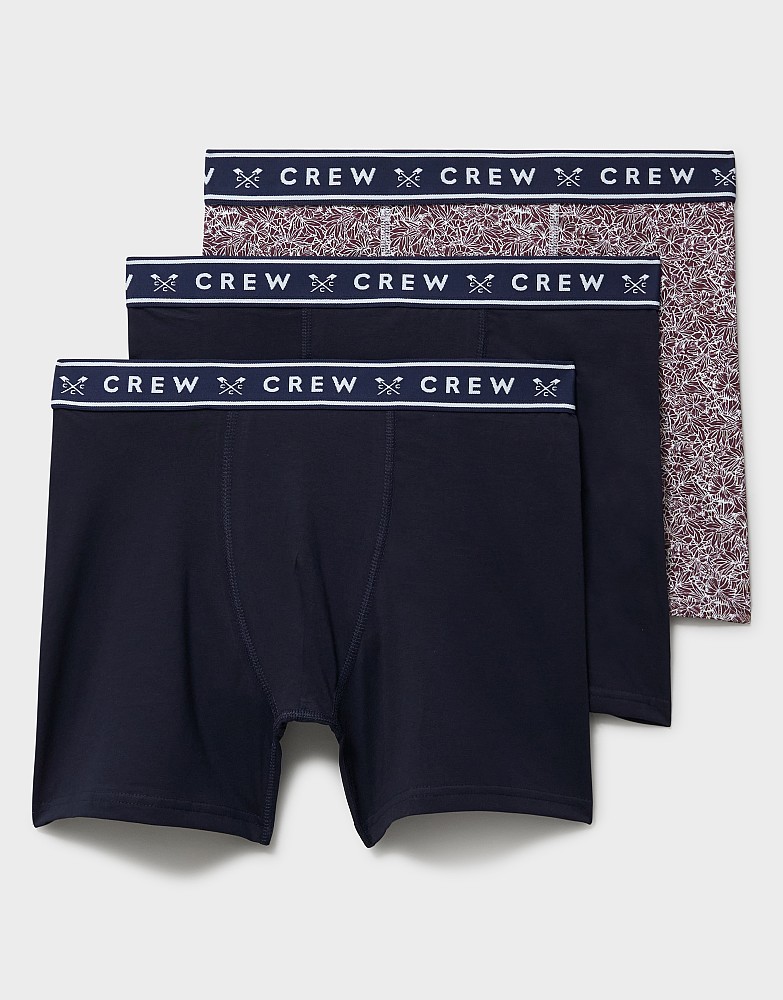 3-Pack Cotton Jersey Boxers in Dark Navy & Burgundy Hibiscus