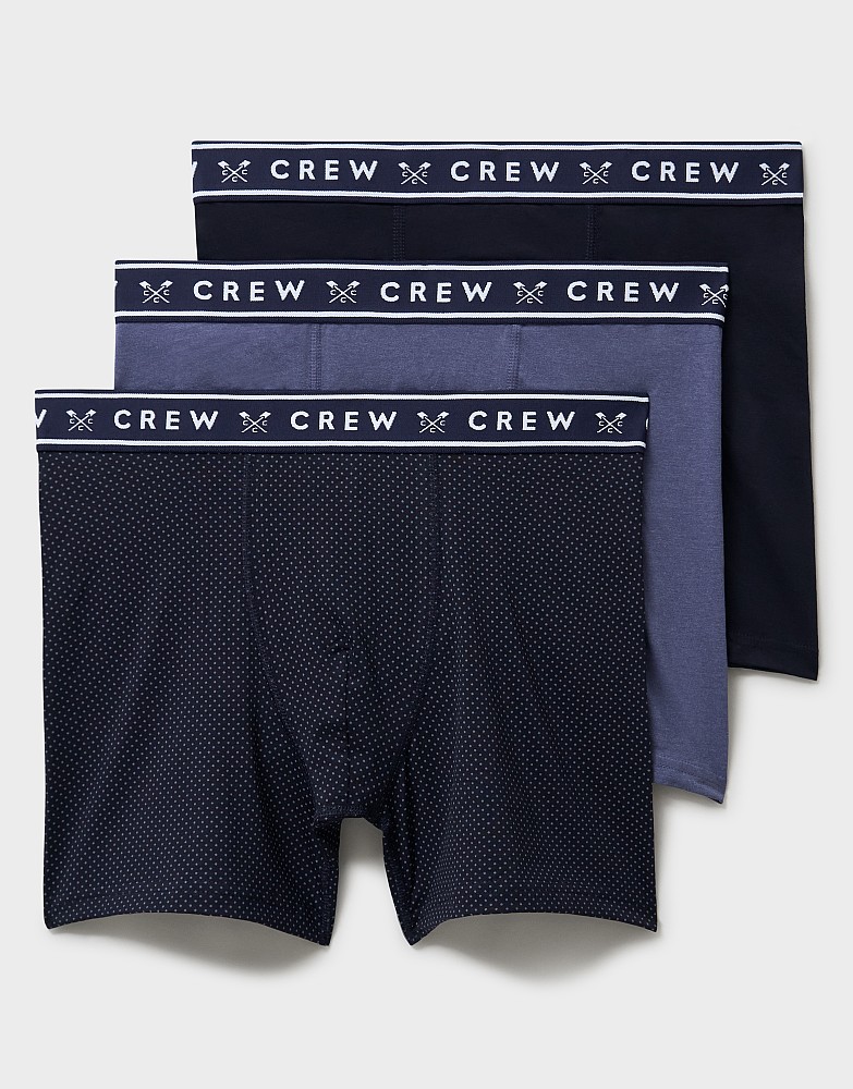 3 Pack Plain and Spotty Jersey Boxers in Navy and Steel Blue